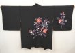 Photo1: 6629T10z640 Vintage Japanese Kimono Silk HAORI Flower Black (1)