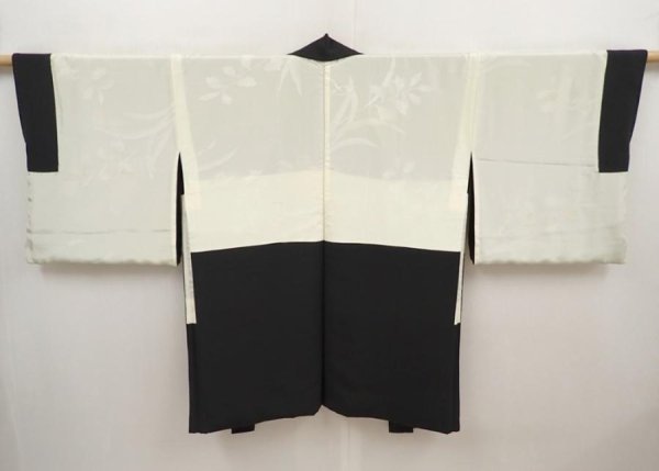 Photo6: 6629T10z640 Vintage Japanese Kimono Silk HAORI Flower Black (6)