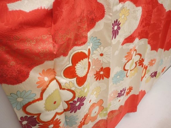 Photo3: 6629T12z1000 Vintage Japanese Kimono Silk FURISODE Plum blossom Red-Pink (3)