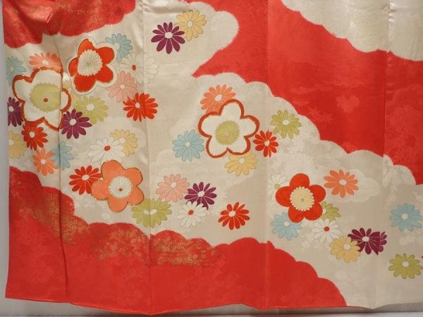Photo5: 6629T12z1000 Vintage Japanese Kimono Silk FURISODE Plum blossom Red-Pink (5)