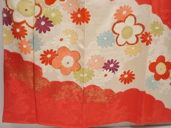Photo6: 6629T12z1000 Vintage Japanese Kimono Silk FURISODE Plum blossom Red-Pink (6)