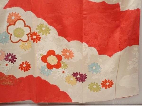 Photo7: 6629T12z1000 Vintage Japanese Kimono Silk FURISODE Plum blossom Red-Pink (7)