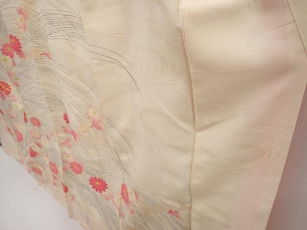 Photo4: 6629T13z740 Vintage Japanese Kimono Silk TSUKESAGE Chrysanthemum Off-white (4)