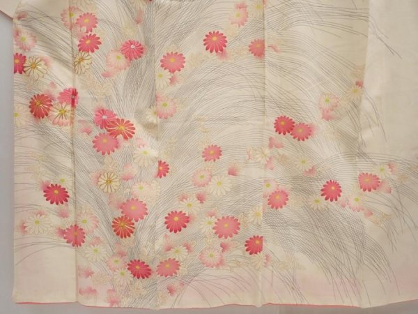 Photo5: 6629T13z740 Vintage Japanese Kimono Silk TSUKESAGE Chrysanthemum Off-white (5)