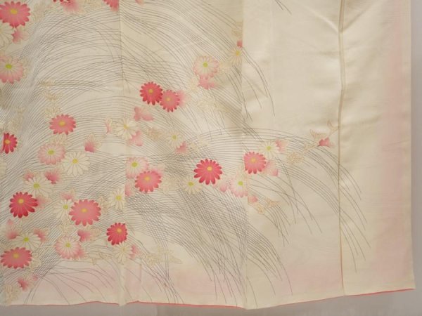 Photo7: 6629T13z740 Vintage Japanese Kimono Silk TSUKESAGE Chrysanthemum Off-white (7)