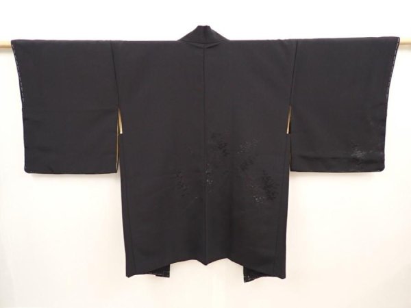Photo1: 6630T02z560 Vintage Japanese Kimono Silk HAORI Trees Black (1)