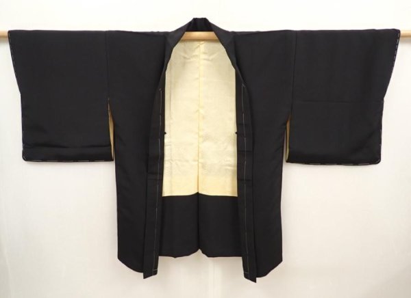 Photo5: 6630T02z560 Vintage Japanese Kimono Silk HAORI Trees Black (5)