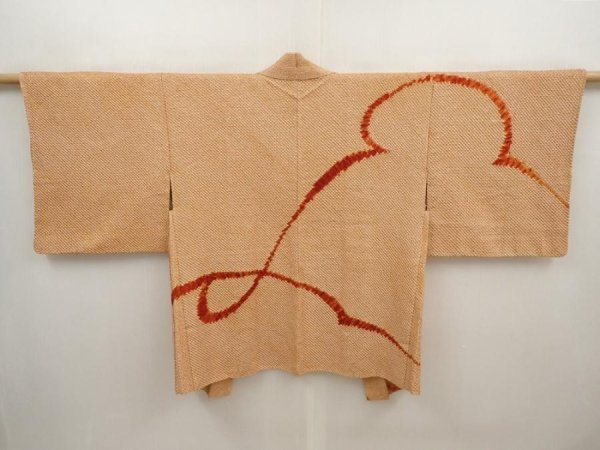 Photo1: 6630T03z500 Vintage Japanese Kimono Silk SHIBORI HAORI  Orange-Brown (1)