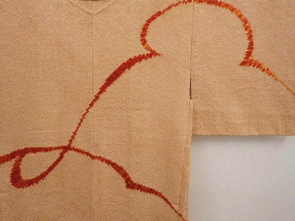 Photo3: 6630T03z500 Vintage Japanese Kimono Silk SHIBORI HAORI  Orange-Brown (3)