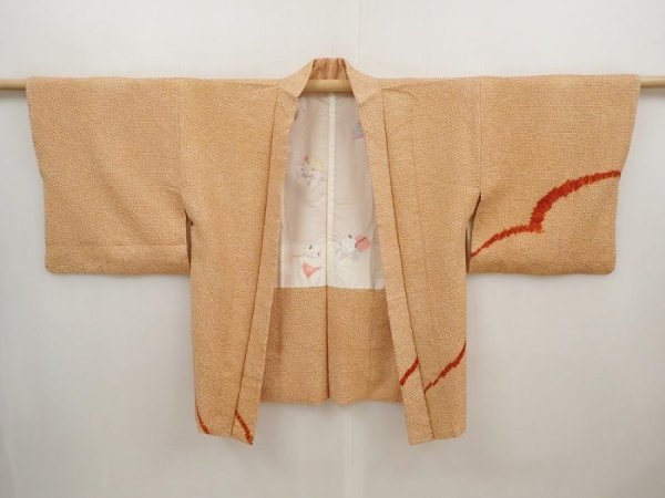 Photo5: 6630T03z500 Vintage Japanese Kimono Silk SHIBORI HAORI  Orange-Brown (5)