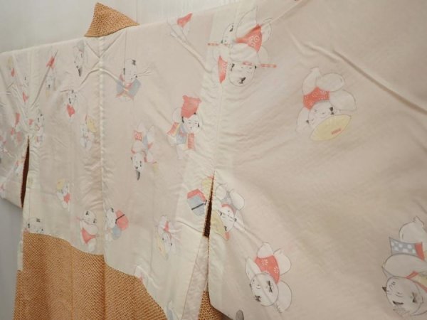 Photo7: 6630T03z500 Vintage Japanese Kimono Silk SHIBORI HAORI  Orange-Brown (7)