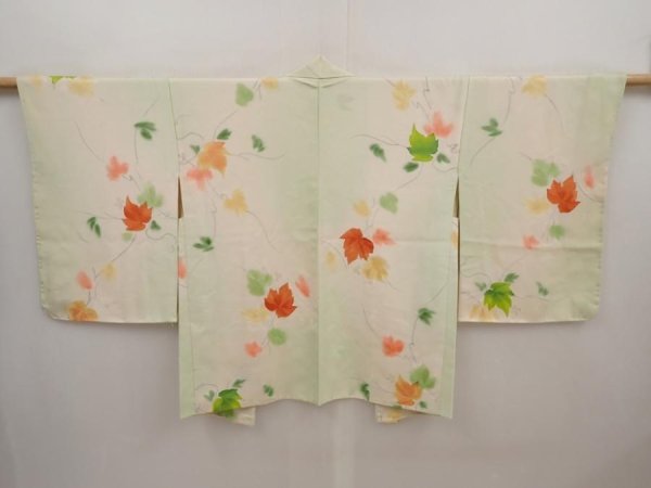 Photo1: 6630T04z540 Vintage Japanese Kimono Silk HAORI Ivy Soft green (1)
