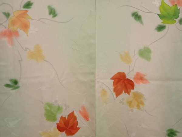 Photo3: 6630T04z540 Vintage Japanese Kimono Silk HAORI Ivy Soft green (3)