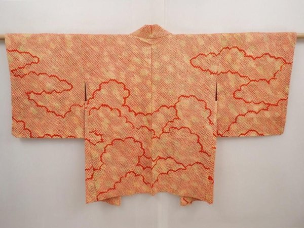 Photo1: 6630T05z470 Vintage Japanese Kimono Silk SHIBORI HAORI Cloud Red (1)