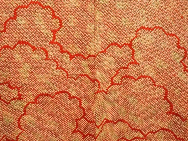Photo3: 6630T05z470 Vintage Japanese Kimono Silk SHIBORI HAORI Cloud Red (3)