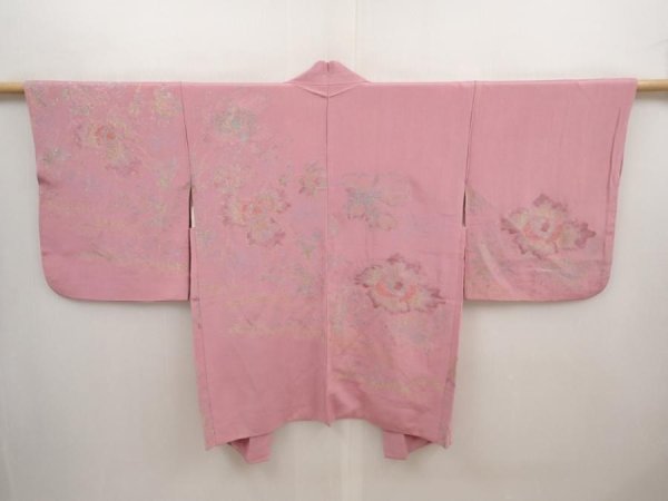 Photo1: 6630T06z560 Vintage Japanese Kimono Silk HAORI Flower Dull pink (1)
