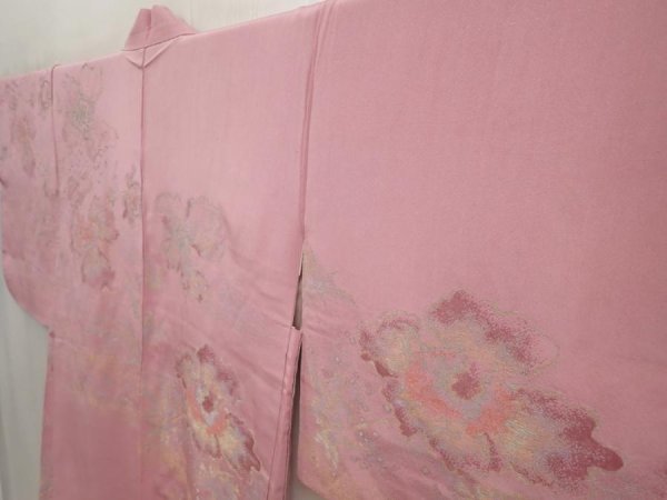 Photo2: 6630T06z560 Vintage Japanese Kimono Silk HAORI Flower Dull pink (2)