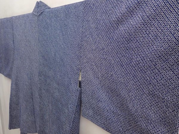 Photo2: 6630T07z380 Vintage Japanese Kimono Silk SHIBORI HAORI  Navy (2)