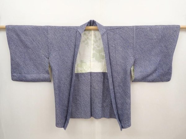 Photo5: 6630T07z380 Vintage Japanese Kimono Silk SHIBORI HAORI  Navy (5)