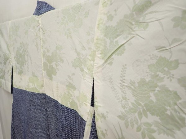 Photo7: 6630T07z380 Vintage Japanese Kimono Silk SHIBORI HAORI  Navy (7)
