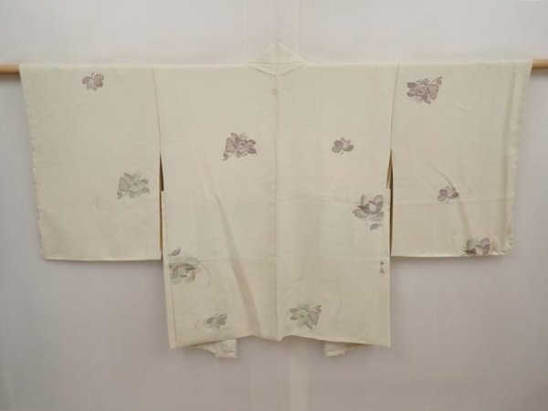Photo1: 6630T08z570 Vintage Japanese Kimono Silk HAORI Flower Lily white (1)