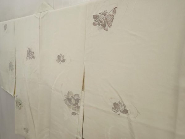Photo2: 6630T08z570 Vintage Japanese Kimono Silk HAORI Flower Lily white (2)