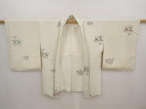 Photo6: 6630T08z570 Vintage Japanese Kimono Silk HAORI Flower Lily white (6)