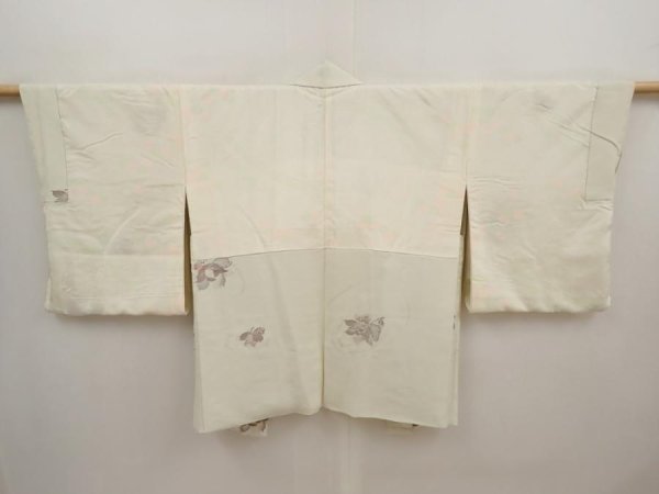 Photo7: 6630T08z570 Vintage Japanese Kimono Silk HAORI Flower Lily white (7)