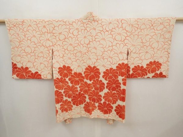 Photo1: 6630T09z560 Vintage Japanese Kimono Silk SHIBORI HAORI Flower Dull white (1)