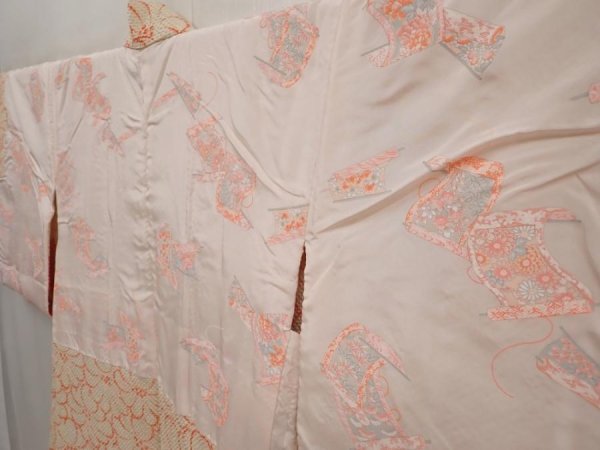 Photo7: 6630T09z560 Vintage Japanese Kimono Silk SHIBORI HAORI Flower Dull white (7)