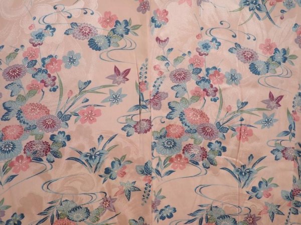 Photo3: 6630T10z410 Vintage Japanese Kimono Silk HAORI Flowers Pink (3)