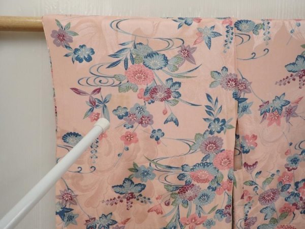 Photo5: 6630T10z410 Vintage Japanese Kimono Silk HAORI Flowers Pink (5)