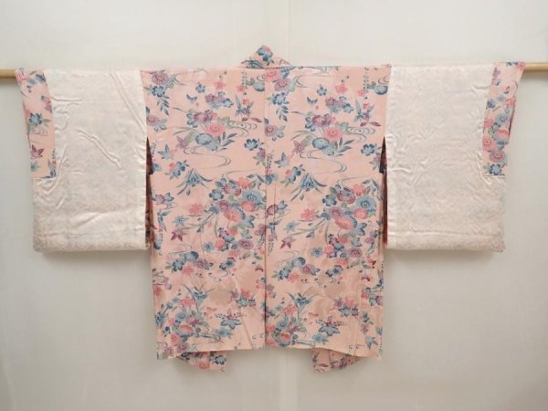 Photo7: 6630T10z410 Vintage Japanese Kimono Silk HAORI Flowers Pink (7)
