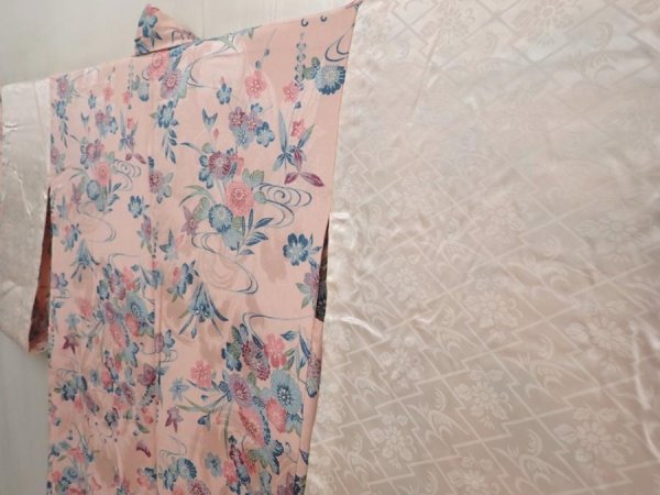 Photo8: 6630T10z410 Vintage Japanese Kimono Silk HAORI Flowers Pink (8)