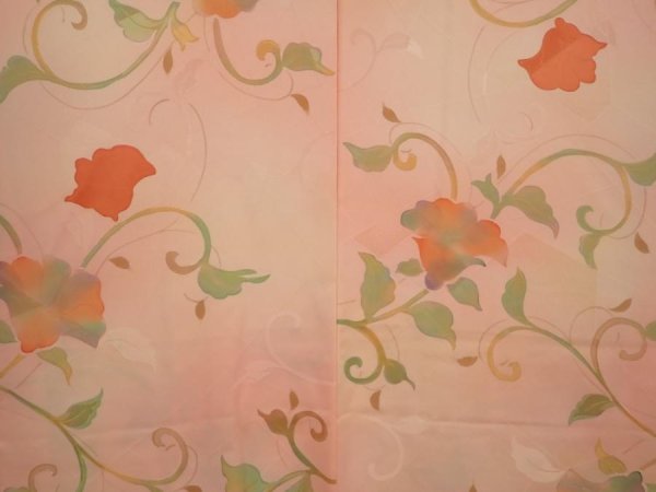 Photo3: 6630T11z570 Vintage Japanese Kimono Silk HAORI Flower Peach (3)