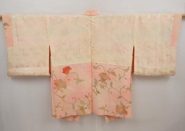 Photo6: 6630T11z570 Vintage Japanese Kimono Silk HAORI Flower Peach (6)