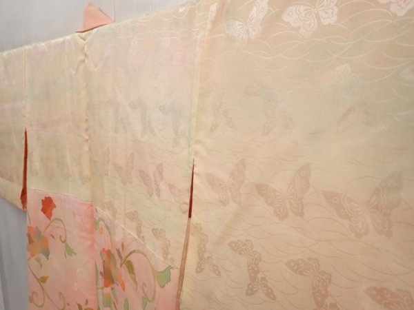 Photo7: 6630T11z570 Vintage Japanese Kimono Silk HAORI Flower Peach (7)