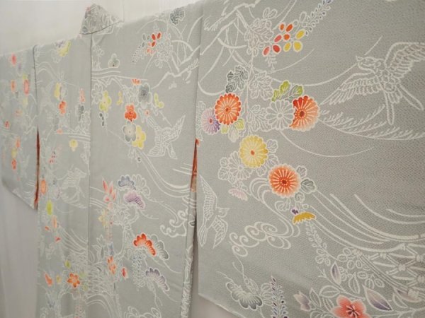 Photo2: 6630T12z710 Vintage Japanese Kimono Crepe Silk HAORI Flowers Gray (2)