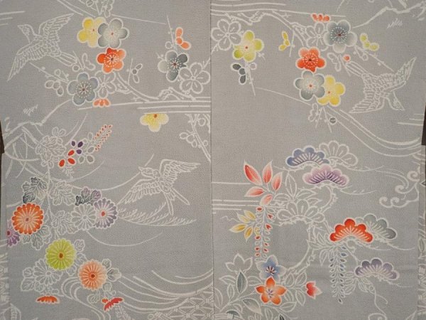 Photo3: 6630T12z710 Vintage Japanese Kimono Crepe Silk HAORI Flowers Gray (3)