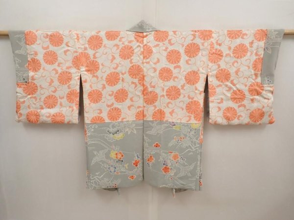 Photo6: 6630T12z710 Vintage Japanese Kimono Crepe Silk HAORI Flowers Gray (6)