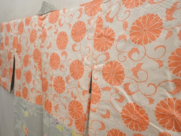Photo7: 6630T12z710 Vintage Japanese Kimono Crepe Silk HAORI Flowers Gray (7)