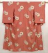 Photo1: 6630T13z640 Vintage Japanese Kimono Silk KOMON Flower Dark coral (1)
