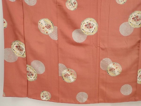 Photo4: 6630T13z640 Vintage Japanese Kimono Silk KOMON Flower Dark coral (4)