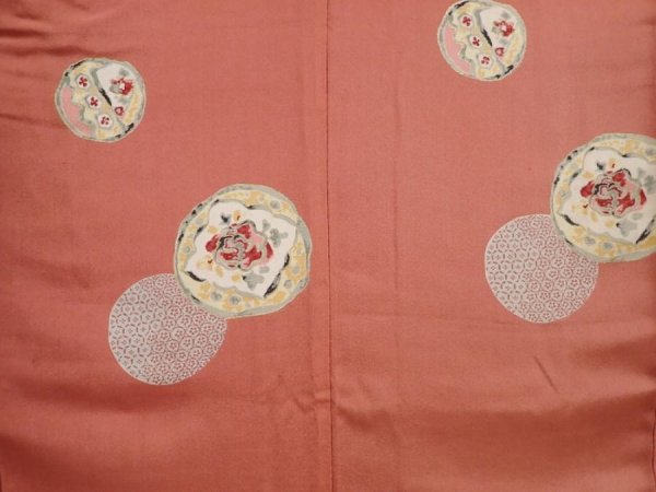Photo5: 6630T13z640 Vintage Japanese Kimono Silk KOMON Flower Dark coral (5)