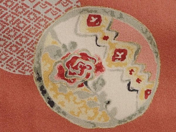 Photo6: 6630T13z640 Vintage Japanese Kimono Silk KOMON Flower Dark coral (6)