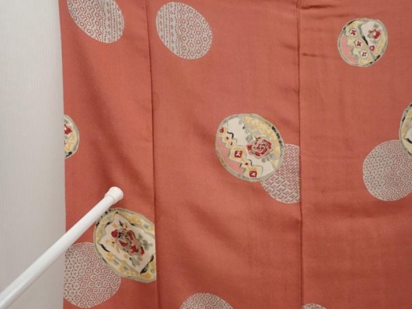 Photo8: 6630T13z640 Vintage Japanese Kimono Silk KOMON Flower Dark coral (8)