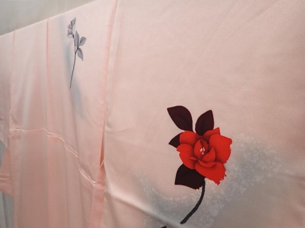 Photo2: 6630T14z810  Japanese Kimono Silk TSUKESAGE Rose Pink (2)