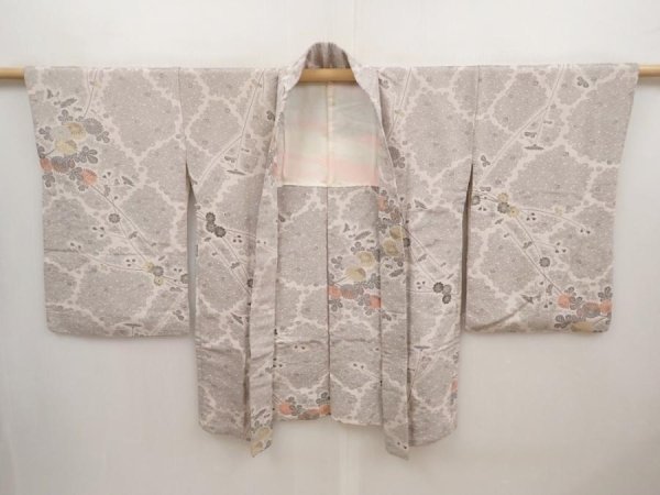 Photo5: 6701T01z790 Vintage Japanese Kimono Silk HAORI Chrysanthemum Light gray (5)