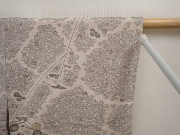 Photo7: 6701T01z790 Vintage Japanese Kimono Silk HAORI Chrysanthemum Light gray (7)