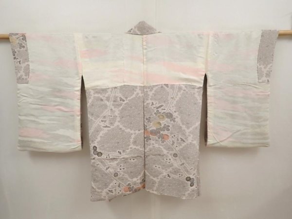 Photo8: 6701T01z790 Vintage Japanese Kimono Silk HAORI Chrysanthemum Light gray (8)